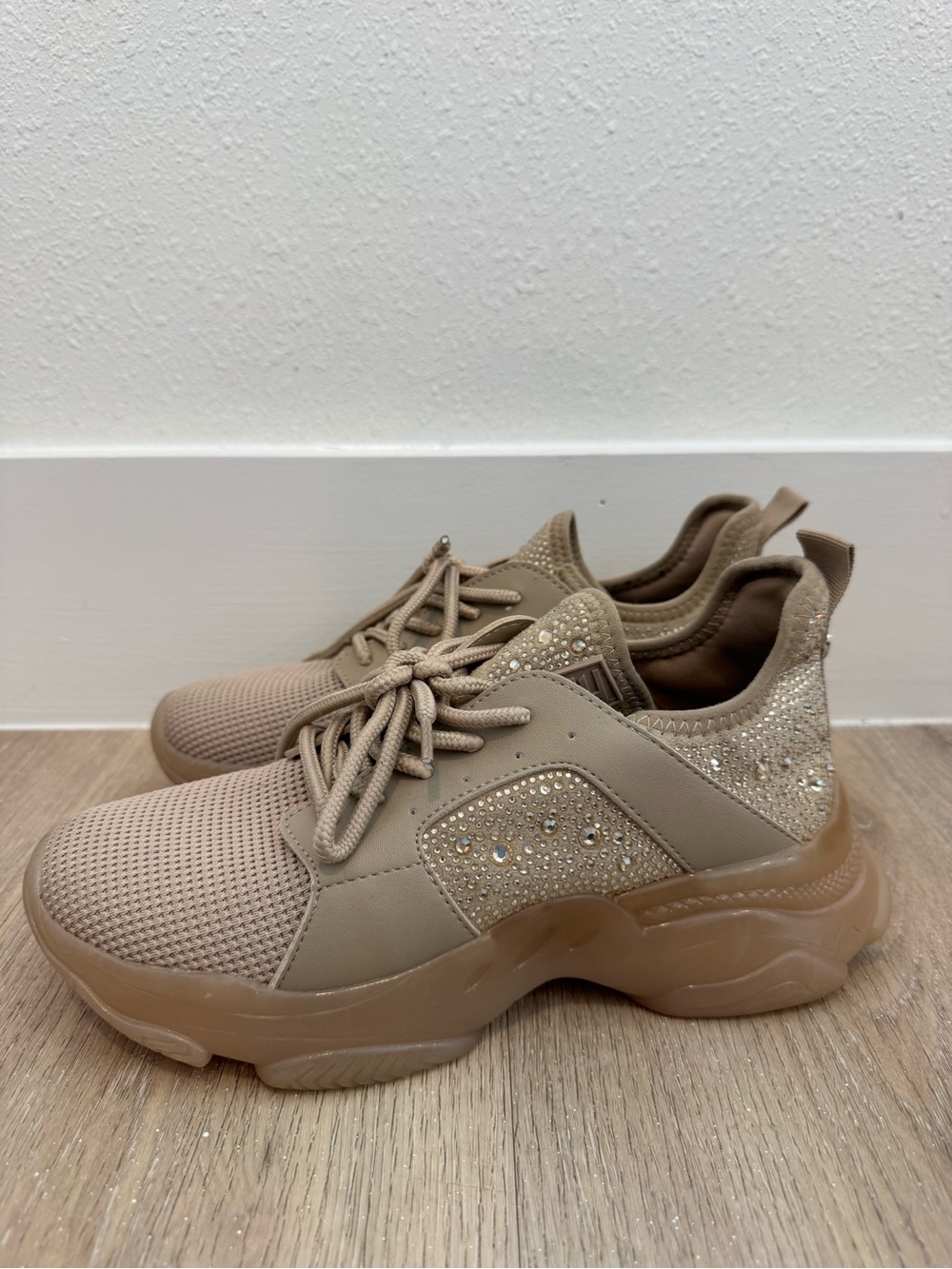 Women's Steve Madden Taupe Rhinestone Chunky Sneaker
